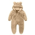 thumbnail image 1 of Infant Newborn Baby Girl Clothes Solid Zipper Fleece Romper Long Sleeve Hooded Toddler Fall Winter Warm Jumpsuits Khaki 3-6 Months, 1 of 3