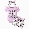 thumbnail image 1 of Infant Newborn Baby Girl Romper Clothes 3 Piece Sets Summer Outfits Baby Girl Summer Clothes I’m New Here Ruffle Ribbed Romper Tops Floral Shorts Set + Headband, 1 of 7