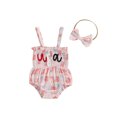 thumbnail image 1 of Infant Newborn Baby Girls Fourth of July Outfits Sleeveless Frill Smocked Romper + Headband Set Newborn Clothes, 1 of 9