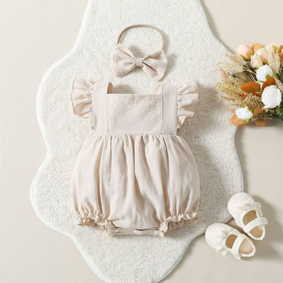 Girl Outfits Solid Toddler Girl Summer Outfits Aircraft sleeve Baby Clothes 6-12 Months Girl Clothes Cute boys' and girls' clothing