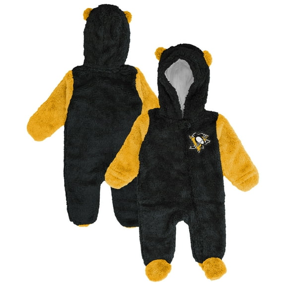 Infant & Newborn Outerstuff Black Pittsburgh Penguins Stay Napping Fleece Bunting Full-Zip Hooded Sleeper
