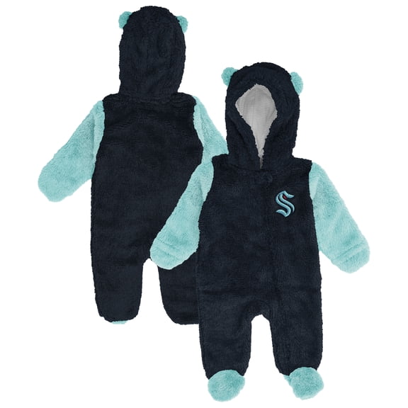 Infant & Newborn Outerstuff Navy Seattle Kraken Stay Napping Fleece Bunting Full-Zip Hooded Sleeper