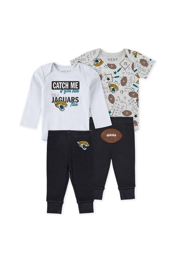 Infant & Newborn WEAR by Erin Andrews Jacksonville Jaguars Three-Piece Turn Me Around Bodysuits & Pant Set