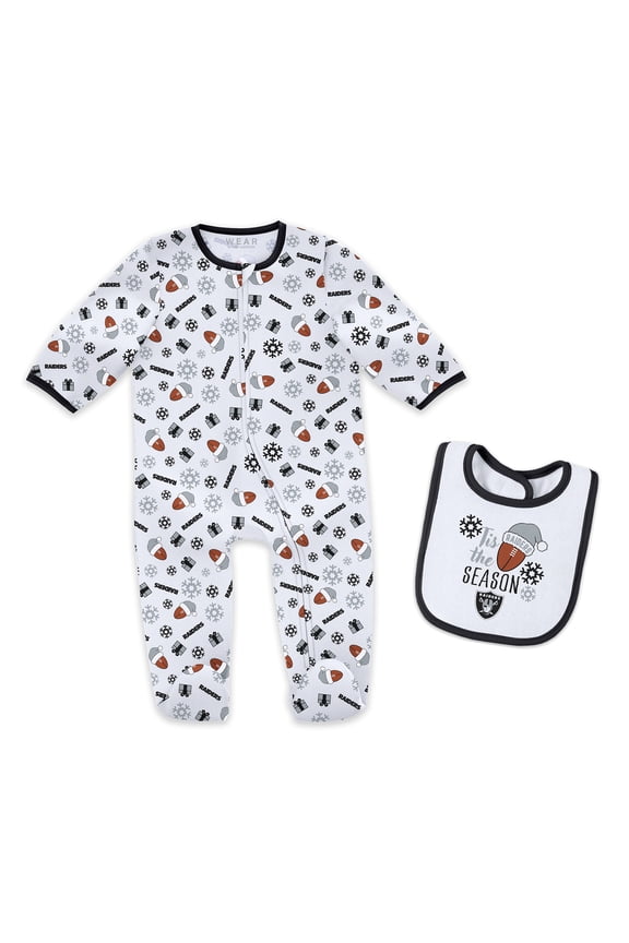 Infant & Newborn WEAR by Erin Andrews Las Vegas Raiders Holiday Full-Zip Sleeper & Bib Set