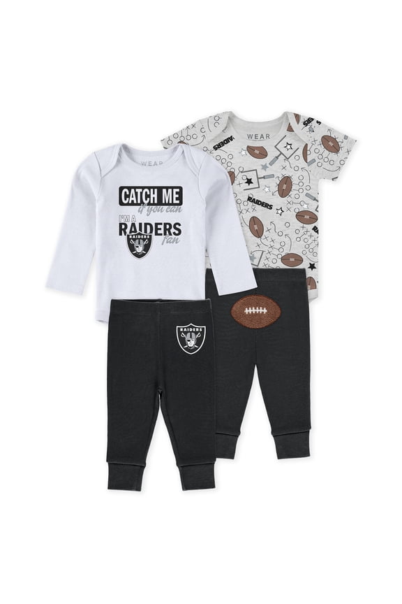 Infant & Newborn WEAR by Erin Andrews Las Vegas Raiders Three-Piece Turn Me Around Bodysuits & Pant Set