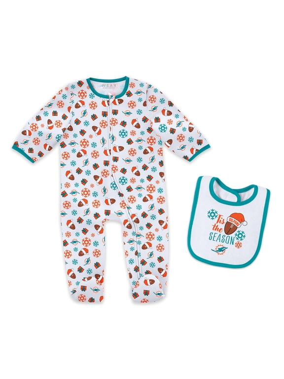 Infant & Newborn WEAR by Erin Andrews Miami Dolphins Holiday Full-Zip Sleeper & Bib Set