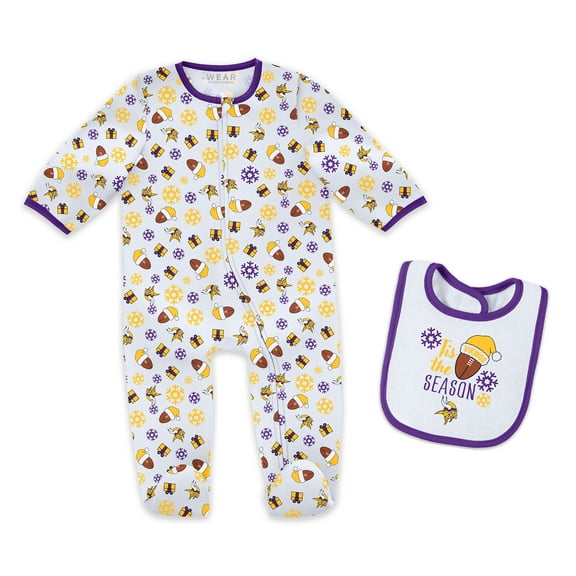 Infant & Newborn WEAR by Erin Andrews Minnesota Vikings Holiday Full-Zip Sleeper & Bib Set