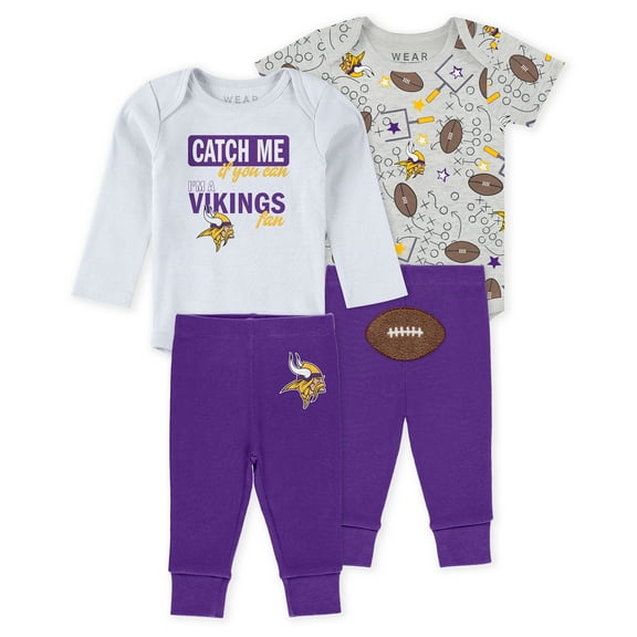 Infant & Newborn WEAR by Erin Andrews Minnesota Vikings Three-Piece Turn Me Around Bodysuits & Pant Set