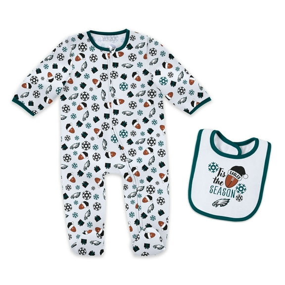 Infant & Newborn WEAR by Erin Andrews Philadelphia Eagles Holiday Full-Zip Sleeper & Bib Set