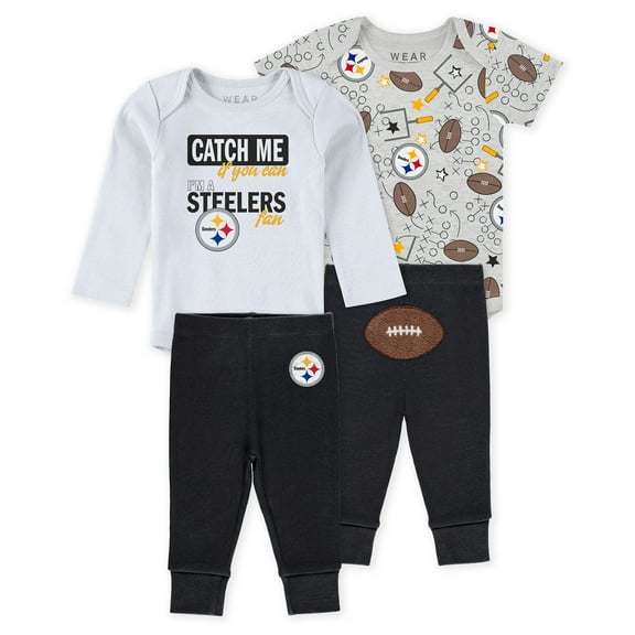 Infant & Newborn WEAR by Erin Andrews Pittsburgh Steelers Three-Piece Turn Me Around Bodysuits & Pant Set