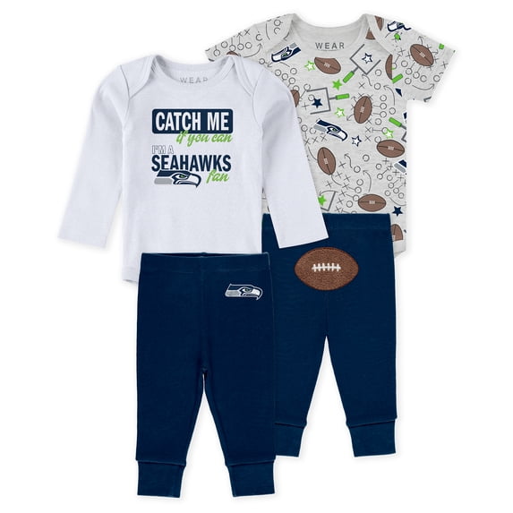 Infant & Newborn WEAR by Erin Andrews Seattle Seahawks Three-Piece Turn Me Around Bodysuits & Pant Set