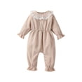thumbnail image 1 of Infant Newborns Ribbed Corduroy Jumpsuits Baby Girls Puff Sleeve O-Neck Lace Rompers Bodysuits Outfits 3-24M, 1 of 9