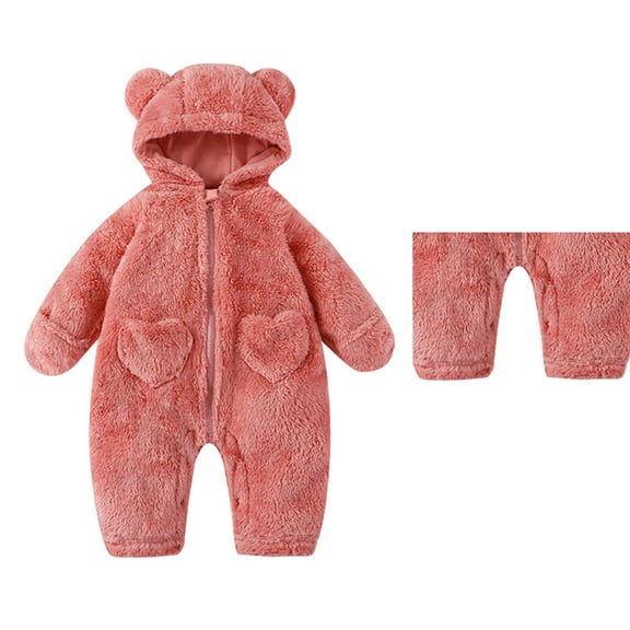 Onesie Pajamas Hooded Jumpsuit Fuzzy Flannel Winter Warm Rompers Casual Zip Up Bear One - Piece Kids Sleepwear Girls Jumpsuit Size 3-6 Months