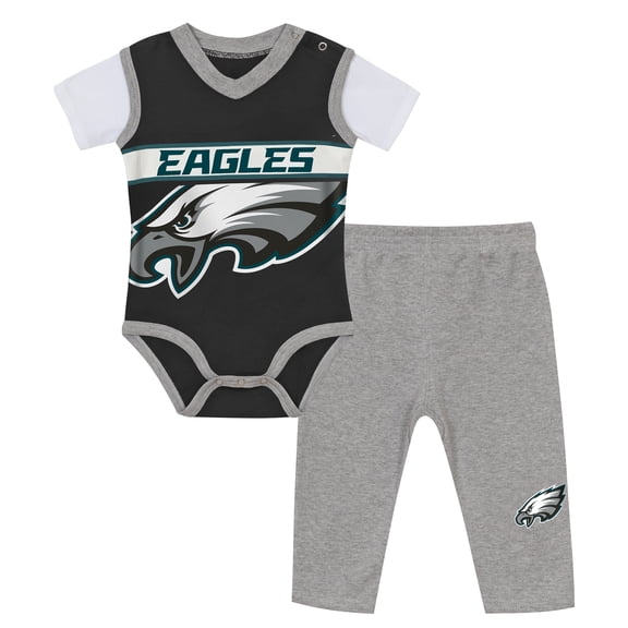 Infant Outerstuff Black/Heather Gray-Philadelphia Eagles Two-Piece Jersey Bodysuit & Pants Set