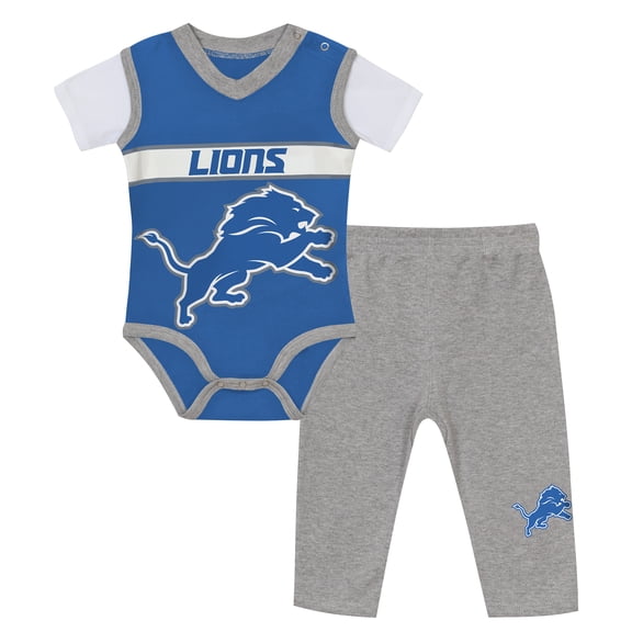 Infant Outerstuff Blue/Heather Gray-Detroit Lions Two-Piece Jersey Bodysuit & Pants Set