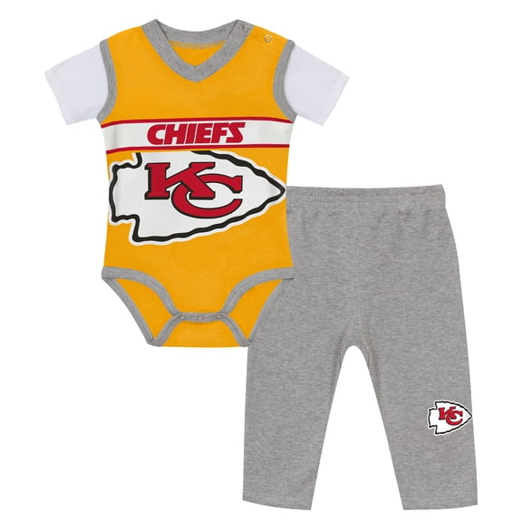 Infant Outerstuff Gold/Heather Gray-Kansas City Chiefs Two-Piece Jersey Bodysuit & Pants Set