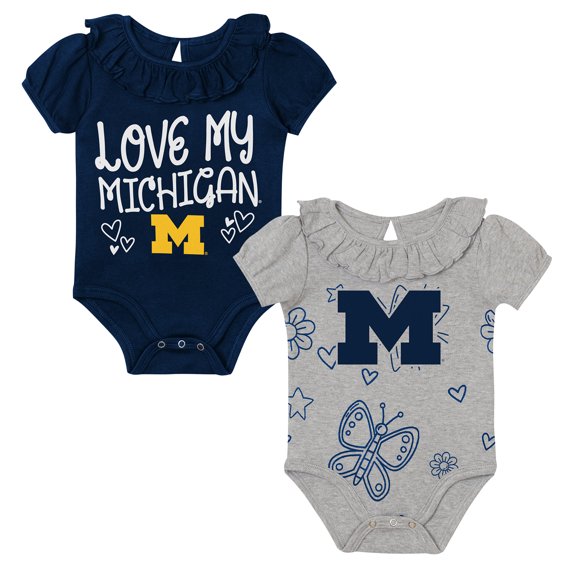 Infant Outerstuff  Navy/Gray Michigan Wolverines Two-Pack Playtime Ruffle Bodysuit Set