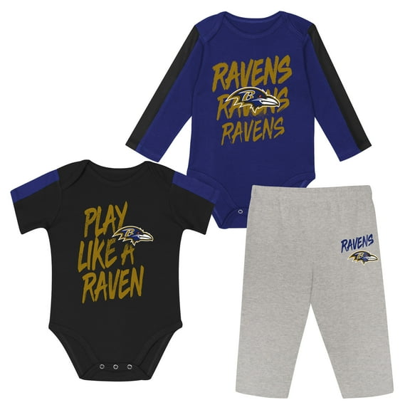 Infant Outerstuff Purple/Black Baltimore Ravens Double Down Bodysuits and Pants 3-Piece Set