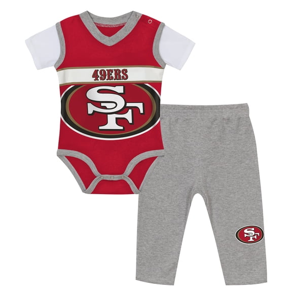 Infant Outerstuff Scarlet/Heather Gray-San Francisco 49ers Two-Piece Jersey Bodysuit & Pants Set