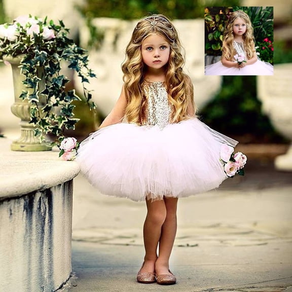 PinkDresses for Girls Ruffle Sleeveless Tulle Dress Girls Girls Wedding Dress Hallowmas Dresses for Toddler Girls 6-12 M