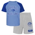 thumbnail image 1 of Infant Powder Blue/Heather Gray Toronto Blue Jays Ground Out Baller Raglan T-Shirt and Shorts Set, 1 of 3