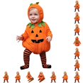 thumbnail image 1 of Pumpkin Outfits Long Sleeve Baby Girl Bubble Romper with Stripes Footed Pants Outfits Cute Halloween Outfits 6-12 Months, 1 of 9