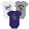 thumbnail image 1 of Infant Purple/White/Heather Gray Colorado Rockies Biggest Little Fan 3-Pack Bodysuit Set, 1 of 4