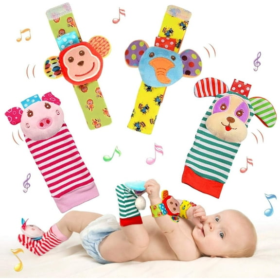 Infant Rattle Socks Toys 0 to 12 Months, Baby Wrist Rattle Foot Finder Socks Set, Birthday Holiday Present for Newborn Boy Girl Toddler