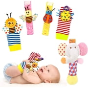 Bloobloomax Soft Baby Rattles, Wrist and Foot Finder Rattle Socks, Developmental Toy for Babies 5 pcs-BRE