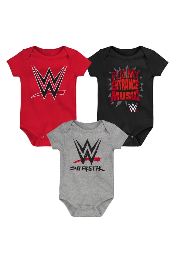 Infant Red/Black/Gray WWE Logo Three-Piece Bodysuit Set