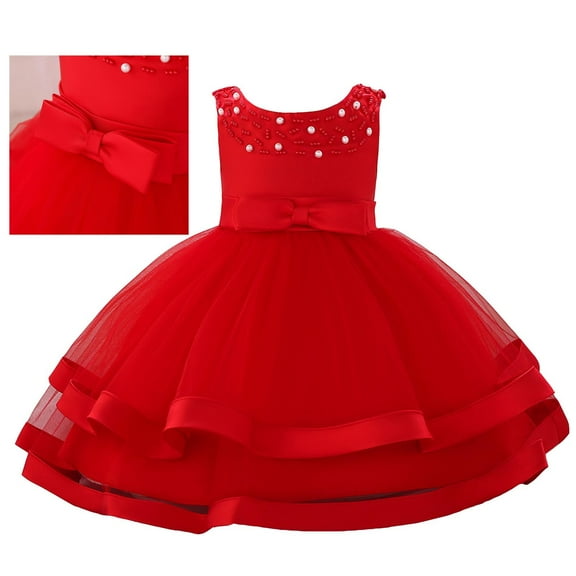 Infant Red Girls Dress Ruffle Girls Formal Dress Girl Princess Dress Dress Up Clothes for Girls 6-12 M