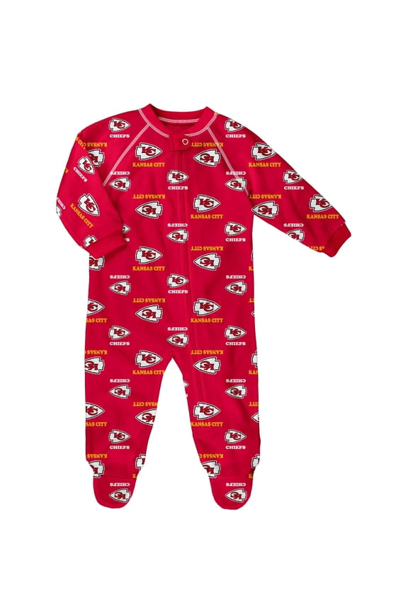 Infant Red Kansas City Chiefs Allover Print Raglan Full-Zip Sleeper