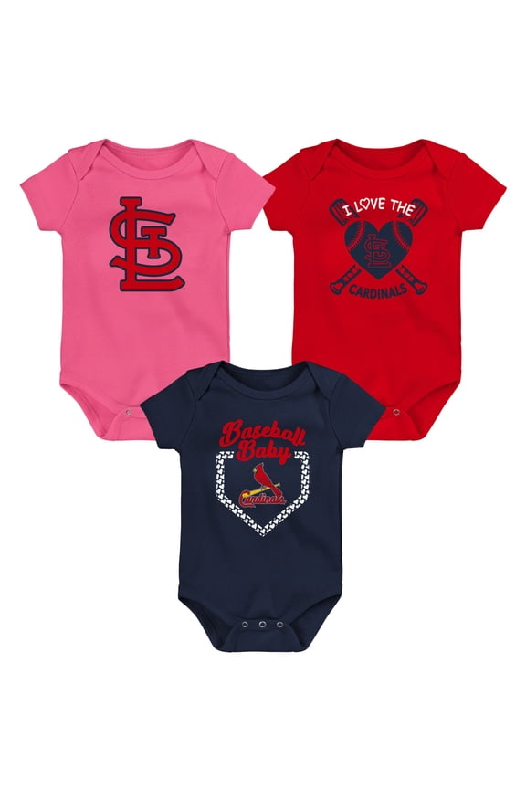 Infant Red/Navy/Pink St. Louis Cardinals Baseball Baby 3-Pack Bodysuit Set