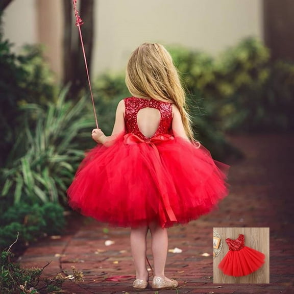 RedDress Girls Ruffle Baby Girl Tulle Dress Summer Princess Party Dress Girls Hallowmas Outfit 6-12 M