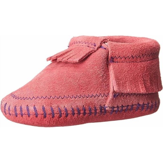 Minnetonka Infant-Girls' Riley Moccasin Booties Hot Pink 0 M US