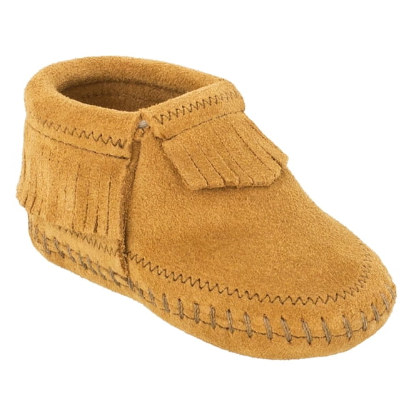 Minnetonka Riley Moccasin Booties (Infant/Toddler), Taupe 5 Toddler