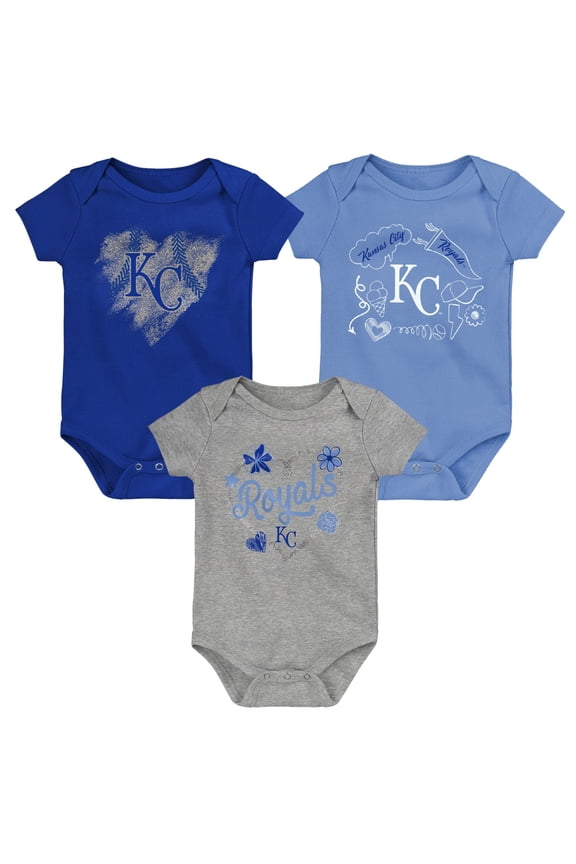 Infant Royal/Light Blue/Heathered Gray Kansas City Royals Batter Up 3-Pack Bodysuit Set