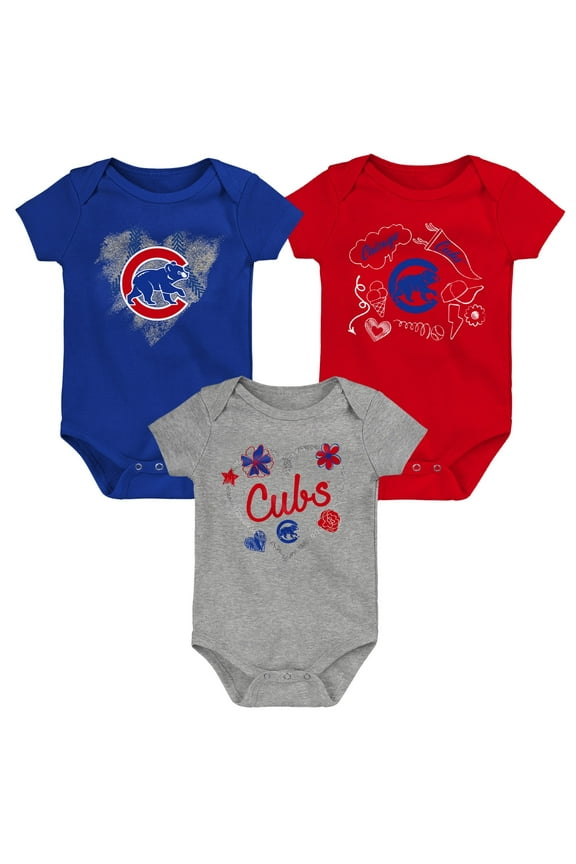Infant Royal/Red/Gray Chicago Cubs Batter Up 3-Pack Bodysuit Set