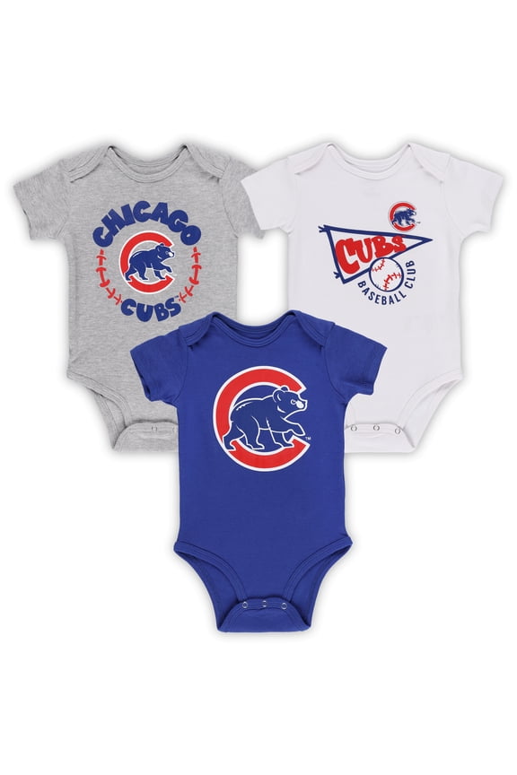 Infant Royal/White/Heather Gray Chicago Cubs Biggest Little Fan 3-Pack Bodysuit Set
