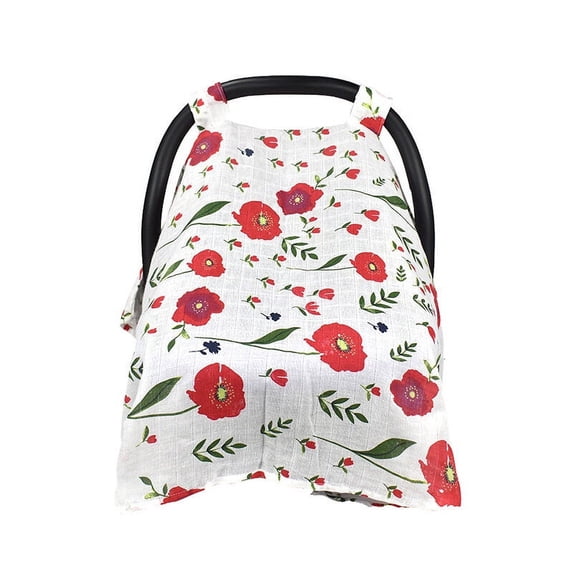 Infant Safety Seat Shade Breathable Wind Proof Sun Protection Cover Red Flower