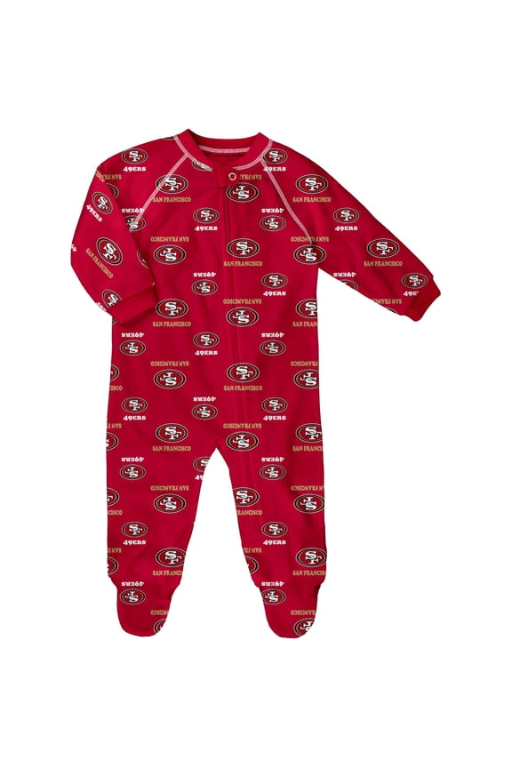 Infant Scarlet San Francisco 49ers Allover Print Raglan Full-Zip Sleeper