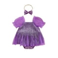 thumbnail image 1 of Infant Sequin Fringe Romper Dress Sparkling Tassel Puff Sleeve Tulle Jumpsuit Headband Baby Girls Summer Clothes 0-2T, 1 of 8