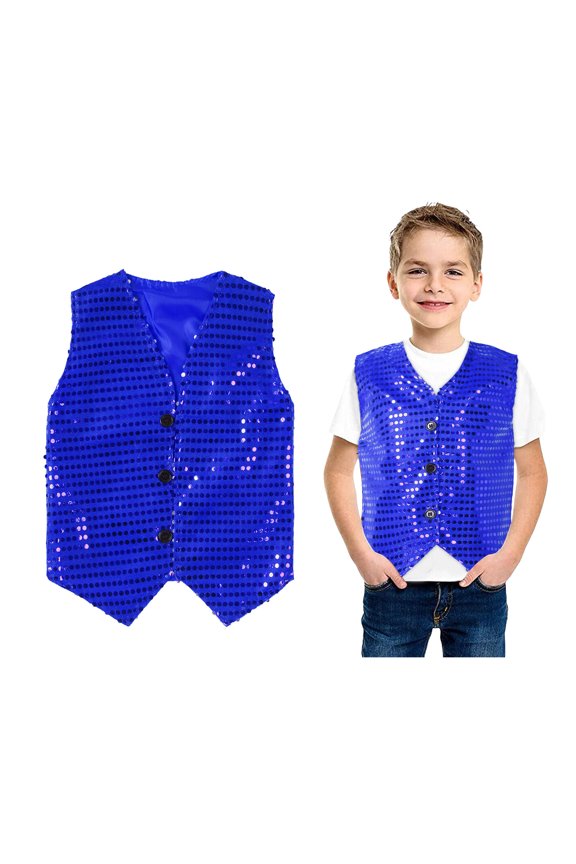 Infant Shiny Sequins Vests Sleeveless Button Down Waistcoat Tops for Belly Hip Hop Jazz Dance Performing 12-18 Months