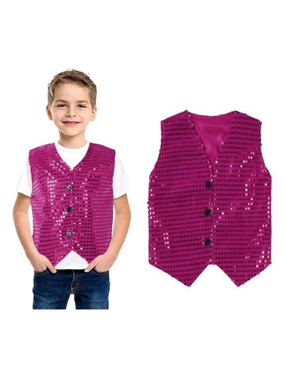 Infant Shiny Sequins Vests Sleeveless V Neck Jacket Vest for Cheer Jazz Stage Performance 12-18 Months