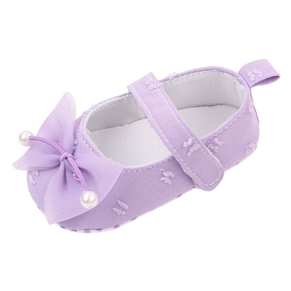 Infant Shoes Size 0-6 Months Summer Sports Flat Bottom Lightweight Round Toe Ribbon Bowknot Pearl Purple Baby Shoes