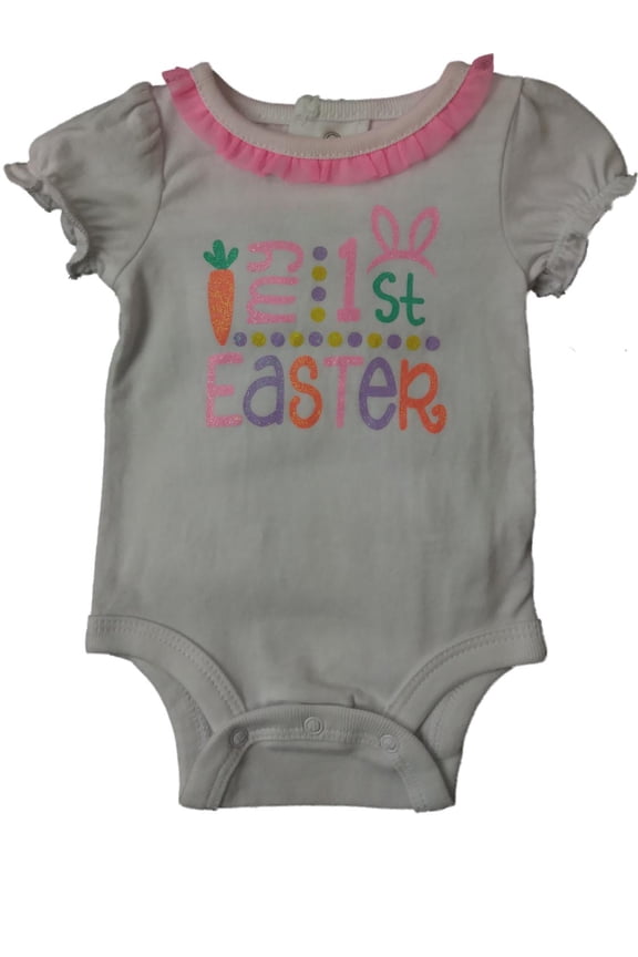 Infant Single My First Easter White Pink Ruffle Outfit Glitter Baby Bodysuit