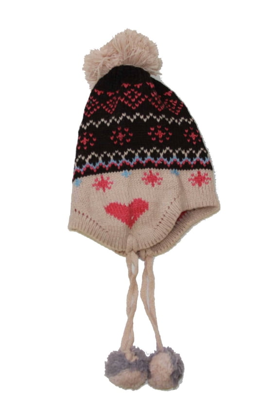 Infant Sized Knit Pom Pom Heart Beanie - Beige