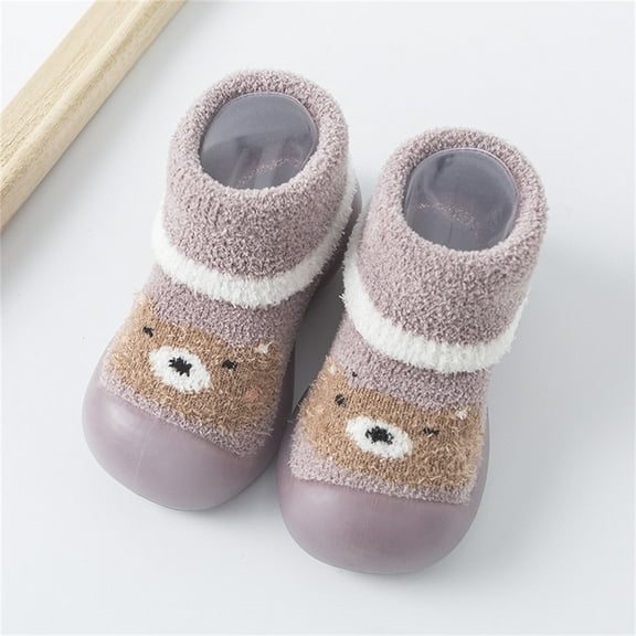 Infant Slipper Socks Non-Skid Infant Walking Shoes Indoor Warm Knit Soft Sole Rubber Cotton Toddler Shoes Floor Socks for Boys 6-12 Months