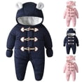 thumbnail image 1 of Infant Snowsuit Boys Ear Outfits Snowsuit Winter Warm Thermal Insulated Padded Baby Onesies Girl Pink 0 M-3 M, 1 of 4
