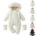 thumbnail image 1 of Infant Snowsuit Boys Snow Suit Hood Collar Warm Romper Winter Baby Jumpsuit Newborn Girl Onesies Beige 3 M-6 M, 1 of 4